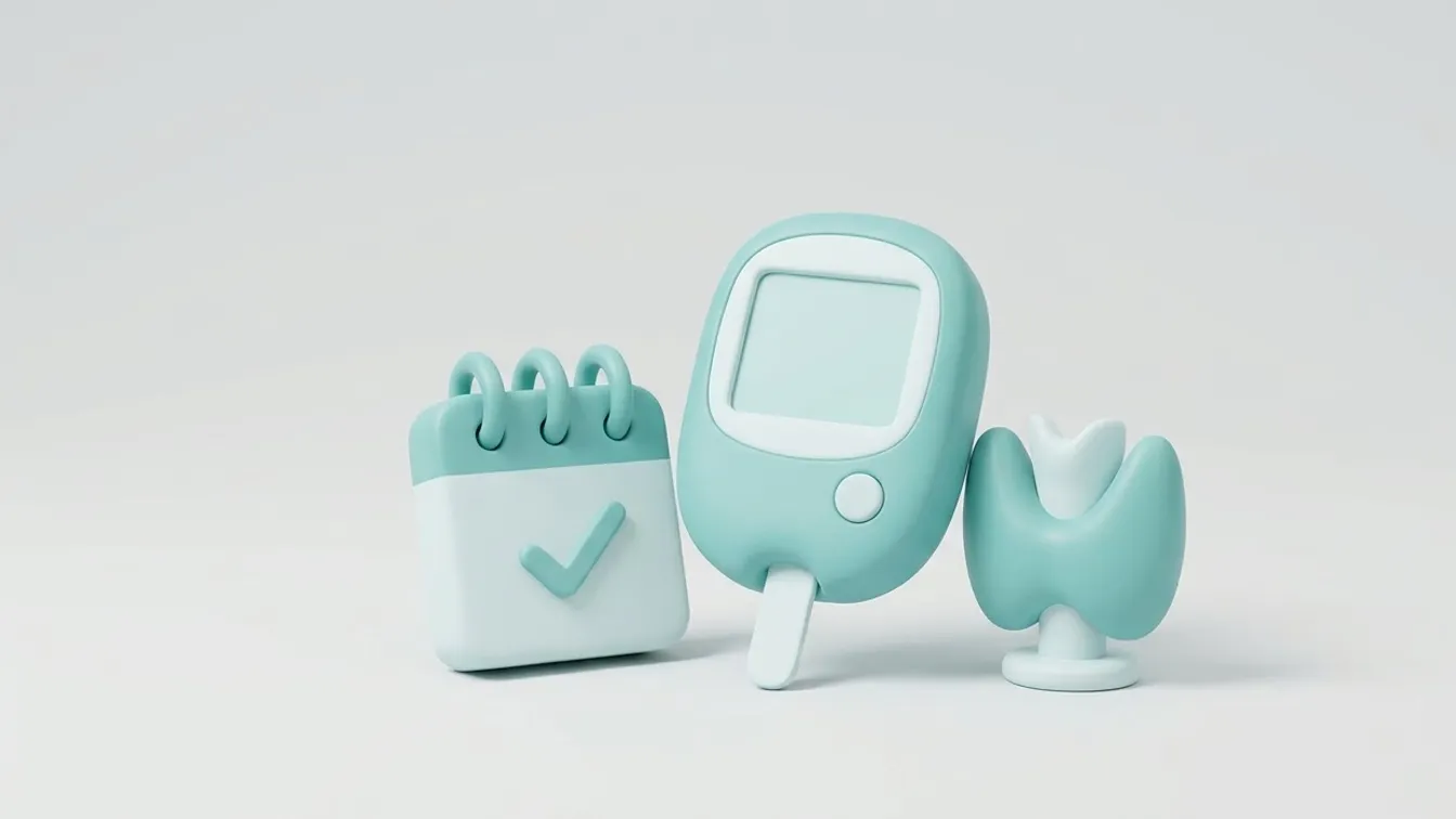 달력, 혈당 측정기, 갑상선 모형을 단순하게 표현한 일러스트